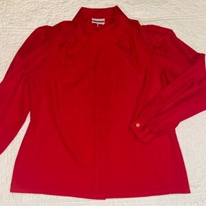 Vintage women’s Judy Bond red button up tie neck blouse 14
